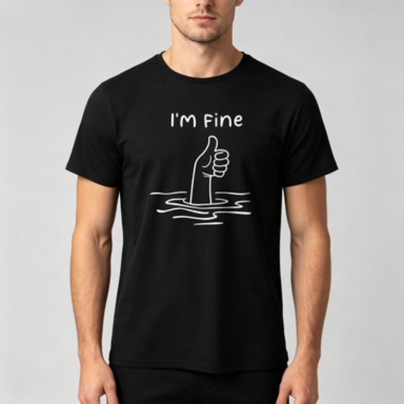 Unisex Modal Tshirt Im Fine Funny Sarcastic Thumbs Up Print Short Sleeve Crewneck Tee Black White