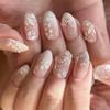 3D Fresh Gradient Wearable Almond Nails with Flash Diamonds & Flowers for Autumn/Winter Manicure