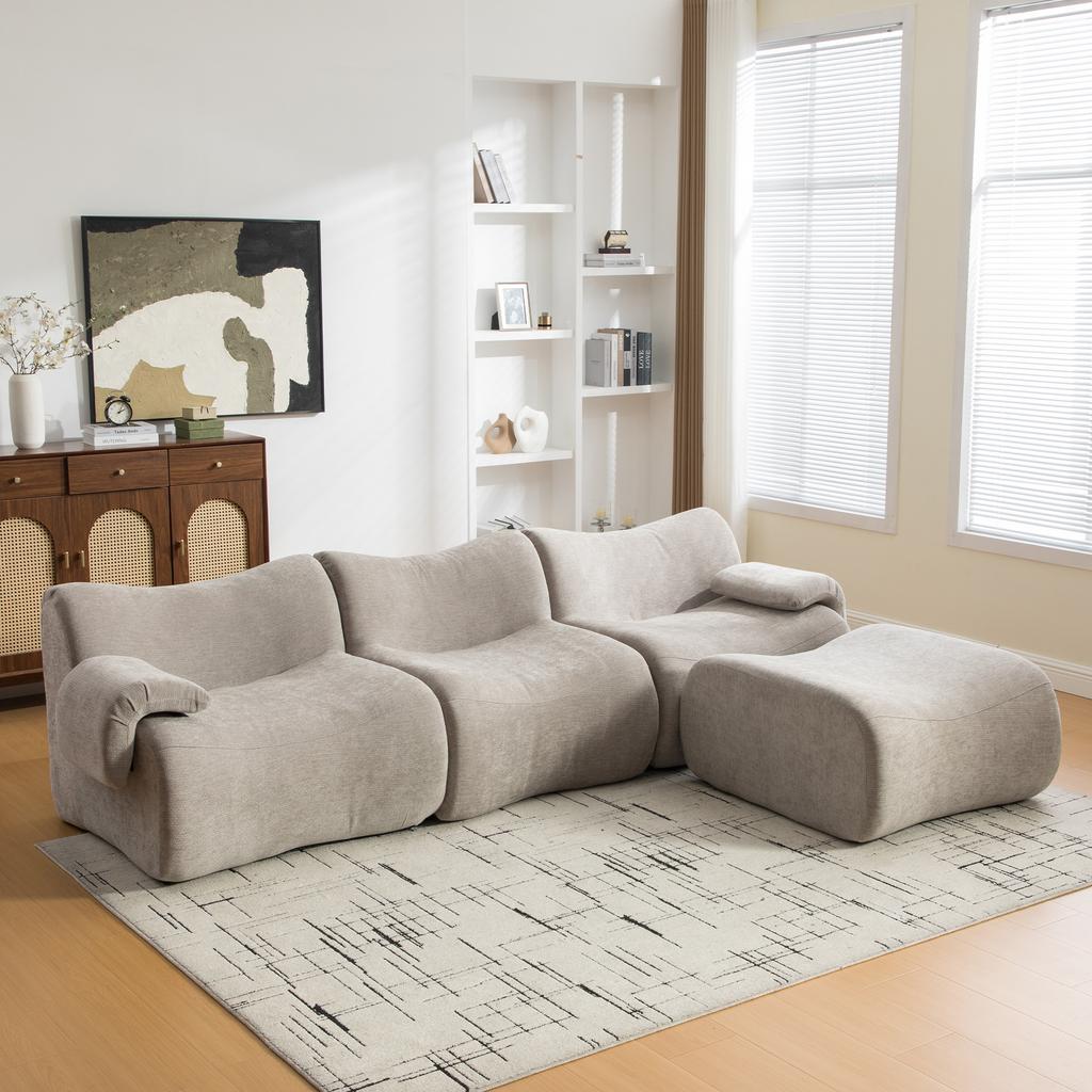 Modular Compression Sofa, Chenille Fabric, Filled with 30D High-Resilience Foam. Easy to Move, Non-Slip Base, Ideal for Living Room - Gray