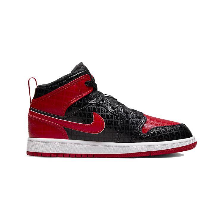 Air Jordan 1 Mid SS PS Черный + Красный = Bred Детские кроссовки Gym-Красный Белый DM9651-001