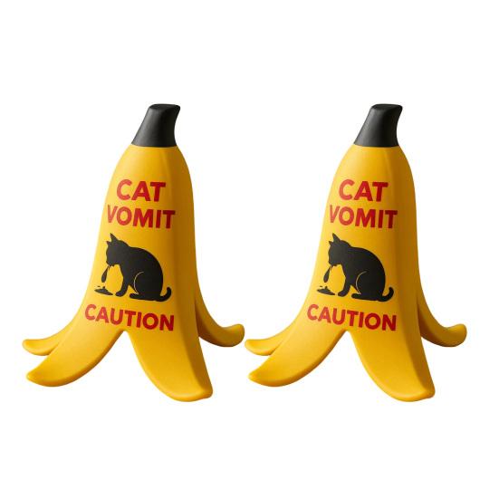 1/2Pcs Cat Vomit Caution Sign Banana Peel Cat Vomit Warning Sign Home Office Mini Table Sign Humorous Decoration Animal Lovers Gift