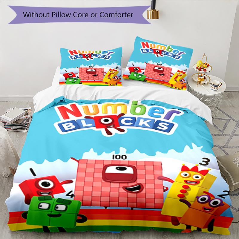 3pcs Numberblocks pattern bedding set duvet cover set includes duvet cover &pillowcases, perfect all season bedroom decoration & gift