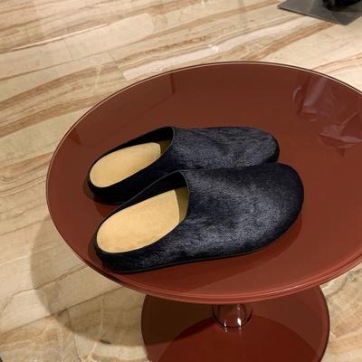 Осенние кожаные ряд ветровые мягкие лицо ленивые один педаль толстоподошвенные большеголовые полушлепанцы женщина