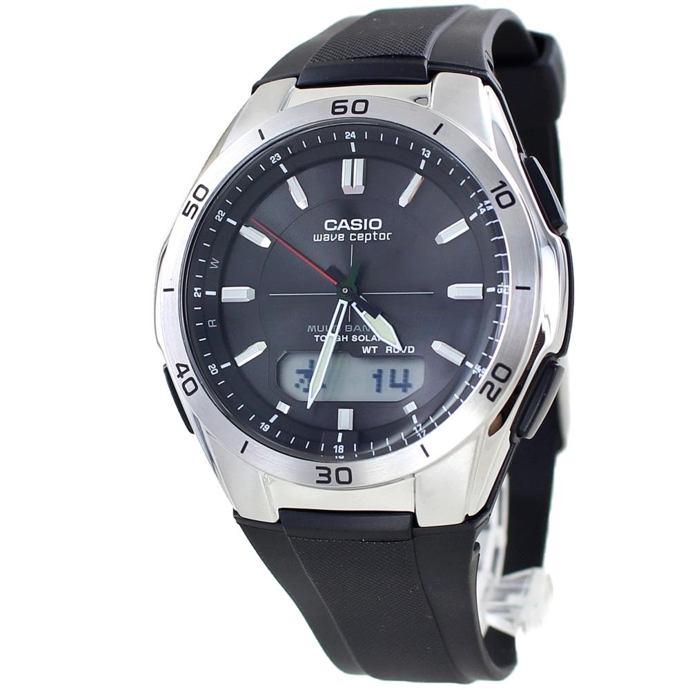 Casio Мужские часы Wave Ceptor с питанием от солнечной энергии, с функцией приема радиосигнала, корпус.