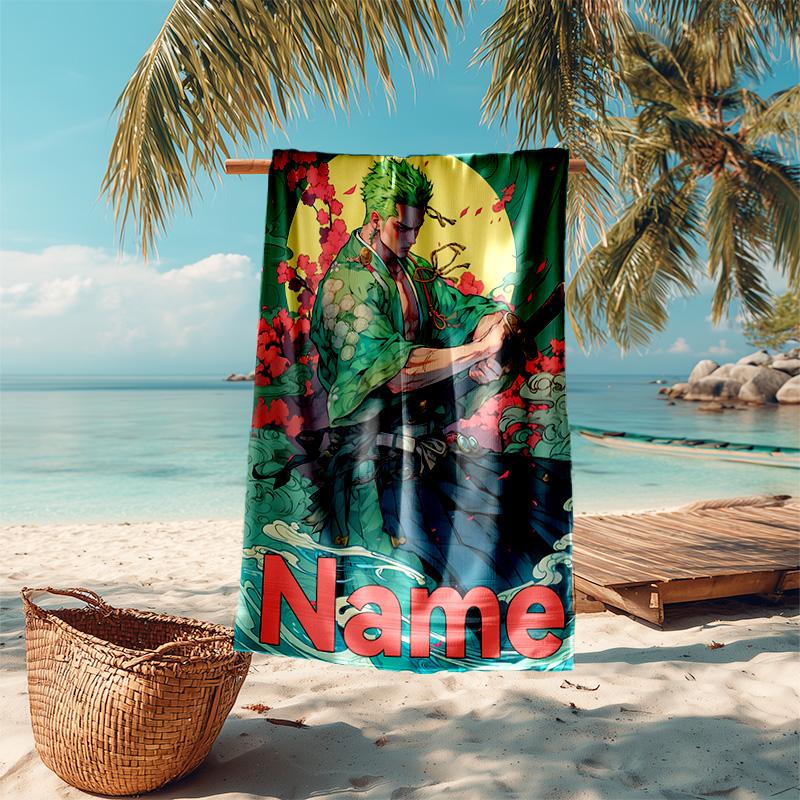 Personalized customized proof beach towel with Zoro the Pirate King pattern - soft, absorbent,quick-drying,perfect swimming,camping&bathing
