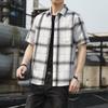 Летняя мужская клетчатая рубашка с короткими рукавами в стиле портвейна со свободными лацканами, модный бренд, молодежная повседневная рубашка, мужской кардиган, тренд
