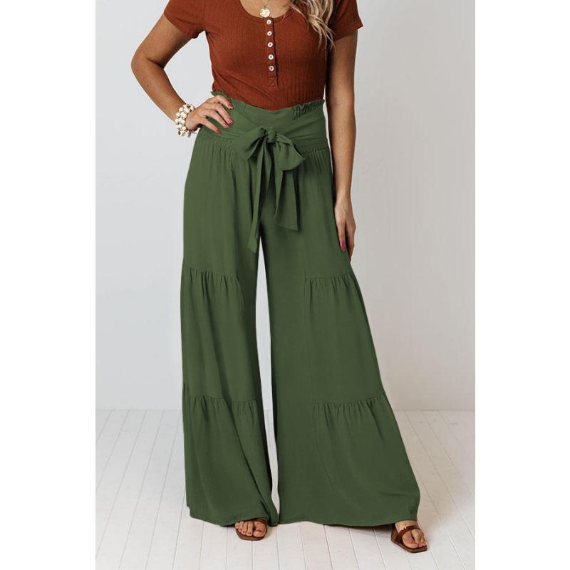 Женские модные темпераментные завязки с эластичной резинкой на талии, плиссированные широкие брюки, повседневные свободные брюки