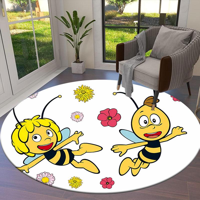 La Abeja Maya Round Area Rug,Carpet Rug for Living Room Bedroom Sofa Playroom Decor,Non-slip Floor Mat