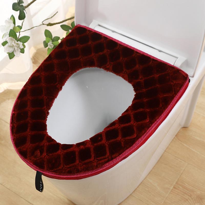 Thickened Waterproof Toilet Seat Cushion with Handle & Zipper for Winter Warmth