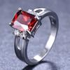 1Pc Silvery Color Women Rectangle Cut Red Stone CZ Crystal Claw Ring Princess Jewelry Gift