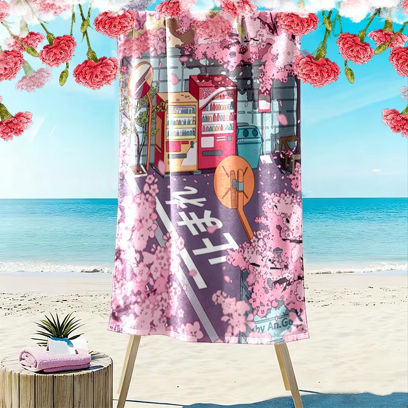 Cherry blossom scenery 2D Flat Print Beach Towel, Large Soft Quick Dry Towel for Beach Camping SwimmingSSTJ0917567