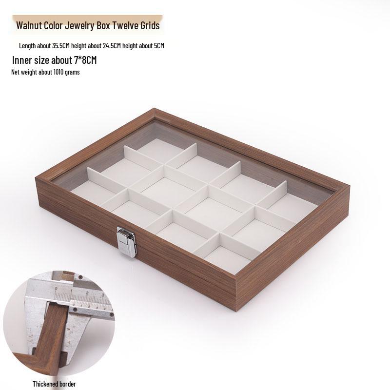 Шкатулка для украшений из орехового дерева с белой кожей и крышкой, пыленепроницаемое хранилище для серег, колец, ожерелий и браслетов.