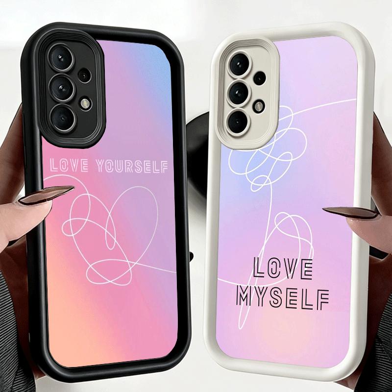Чехол для телефона Samsung Galaxy A17 A16 A15 A14 A13 Love Yourself Цветок Сердце Линия Kpop A56 A36 A26 A55 A35 A25 A54 A34 A24 A53 A