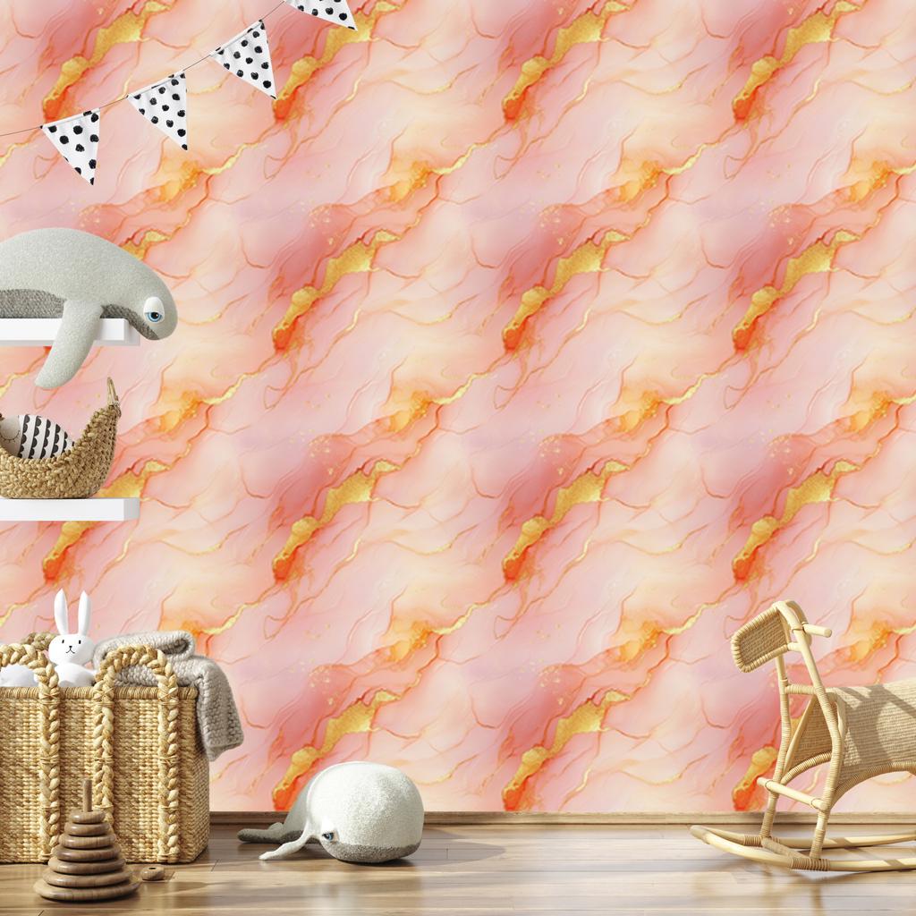 Cream, coral and peach ink wallpaper for living room and bedroom 50x1000