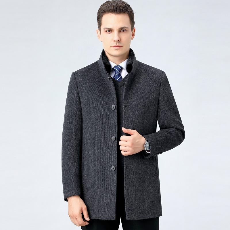 Новое зимнее кашемировое пальто, шерстяное пальто, пуховая подкладка, мужское теплое пальто средней длины для папы