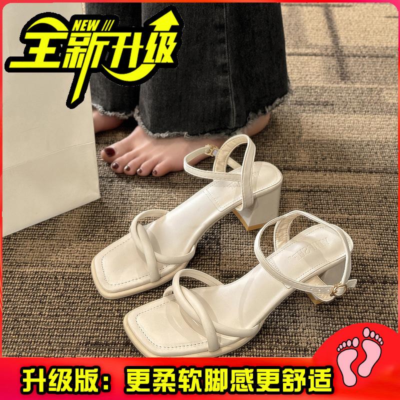 Sandals Women's Summer 2025 New Fashion Versatile Gentle Retro Thick Heel Non-slip Word with High Heels Summer