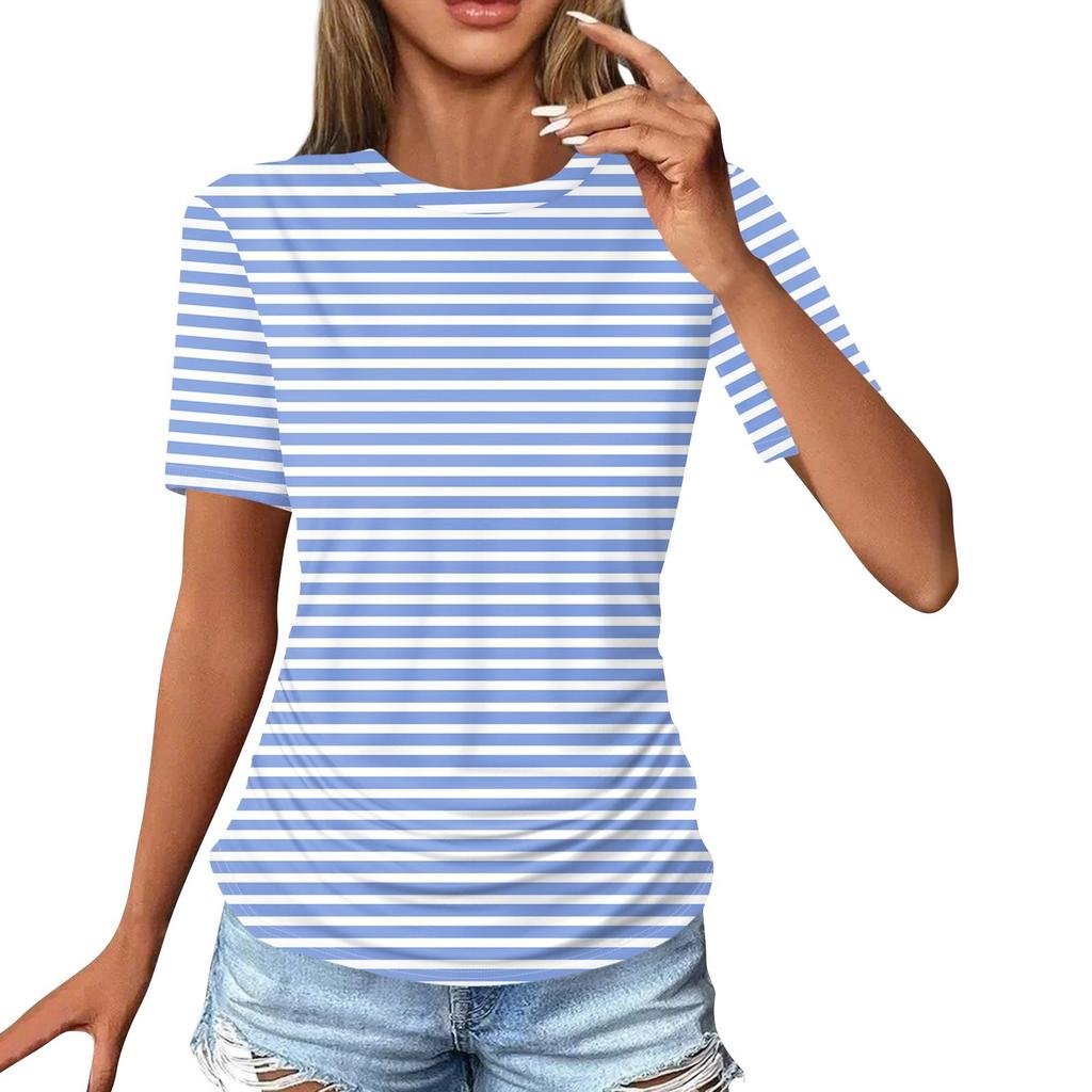 Женские футболки, модные повседневные топы с круглым вырезом и коротким рукавом, туника с принтом