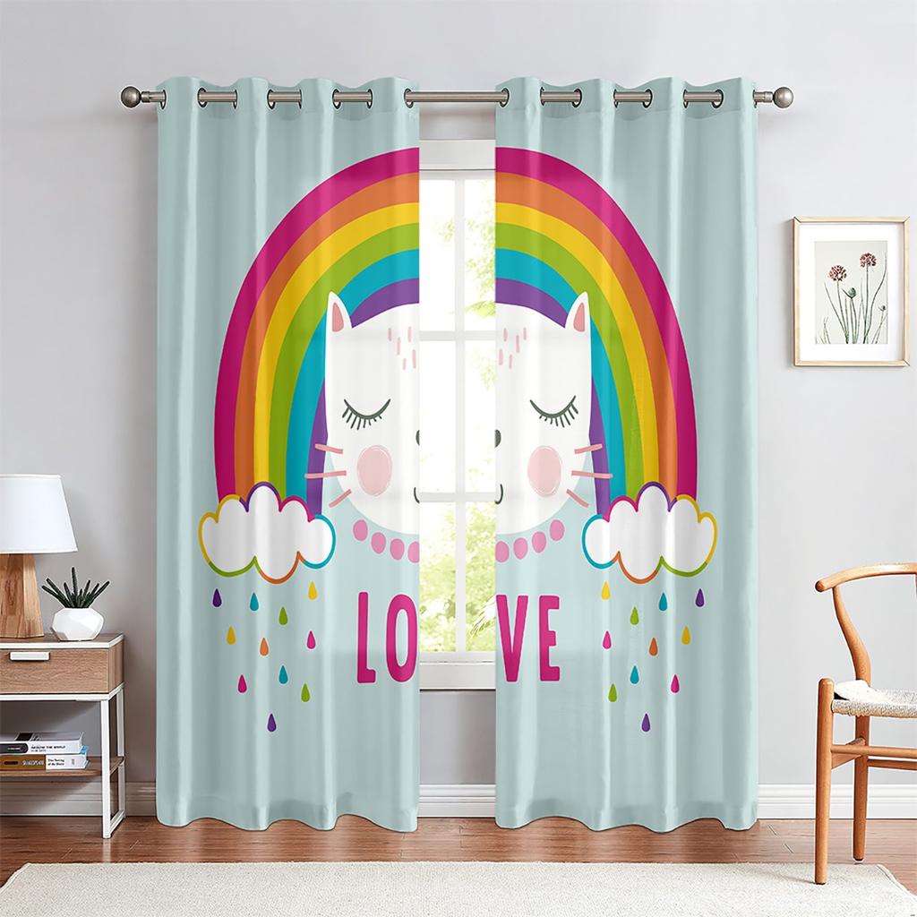Анимированные шторы с изображением единорога и радуги, украшение окна детской комнаты, шторы для гостиной, кабинета, кухни, 2 шт.