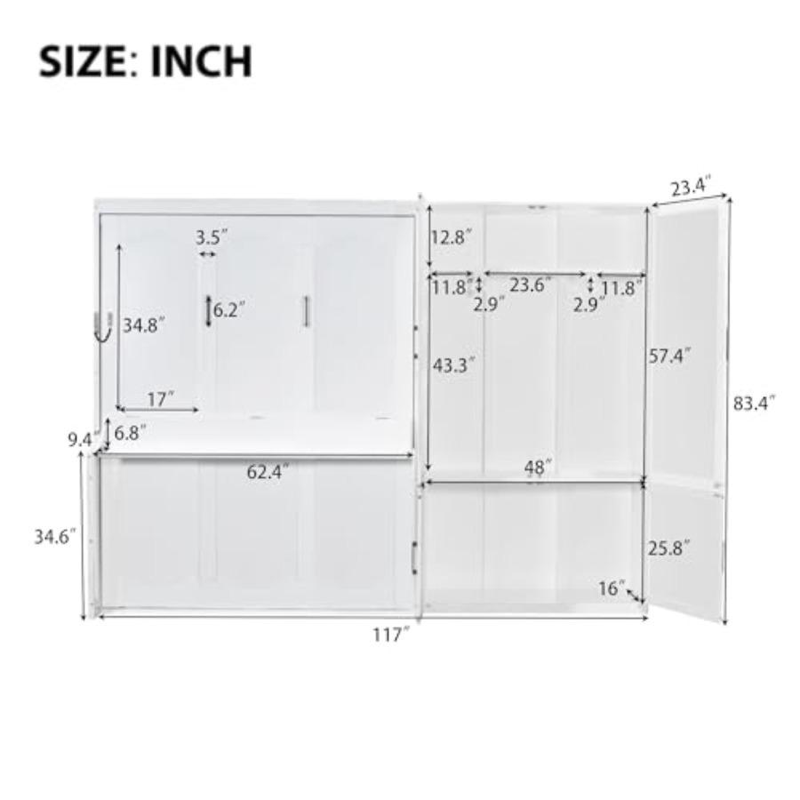Кровать-шкаф Murphy Bed, размер Queen Size, настенная кровать со встроенным шкафом для хранения и гидравлической подъемной системой, деревянная скрывающаяся платформа для кровати