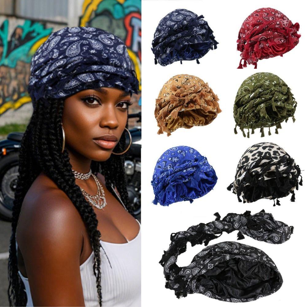 Tassel Turban Scarf Tie Satin Hair Wrap Scarf Vintage Head Scarf For Men Women