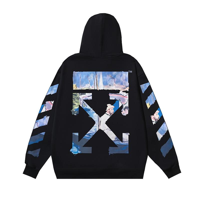 Off-White 2025 Autumn and Winter New OW Monet Oil Painting Arrow Print Men's and Women's Hooded Sweatshirt Sweatshirt