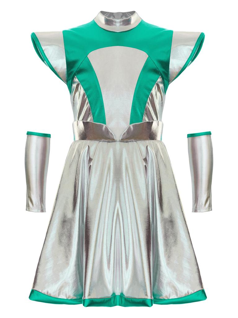 Kids Girls Alien Robot Astronaut Costume Outer Space Cutie Costume Halloween Carnival Cosplay Party Fancy Dress Up Child Suit