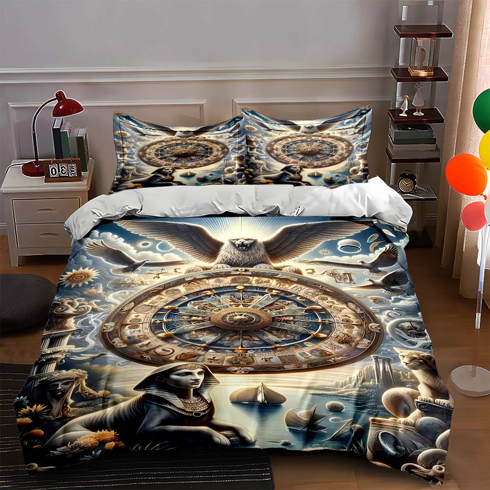 Winged lion clockwork Bedding Duvet cover sets Duvet covers Pillowcases gifts (1 * Duvet Cover 2 * Pillowcases, without duvet insert)
