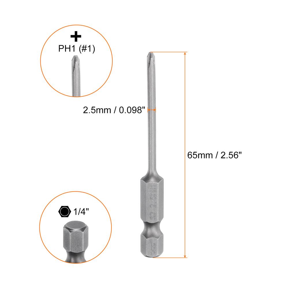 Магнитный бит для крестовой отвертки Phillips PH0 PH1 PH2 PH3 1/4" Шестигранный хвостовик 65 мм Сталь S2 Биты для шуруповерта Крестовая головка Биты для электродрели