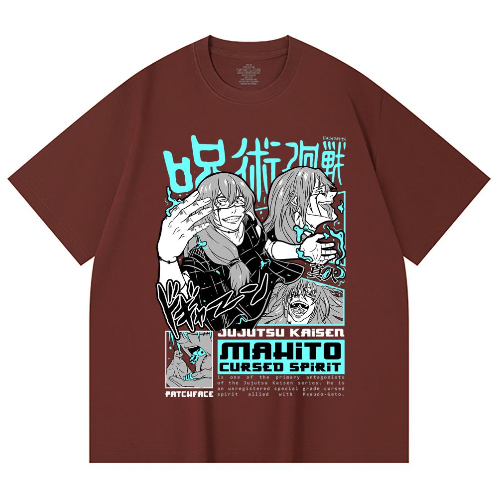230 г/м² 100% хлопок Jujutsu Kaisen V63 Принт Махито Унисекс Тяжелая хлопковая футболка