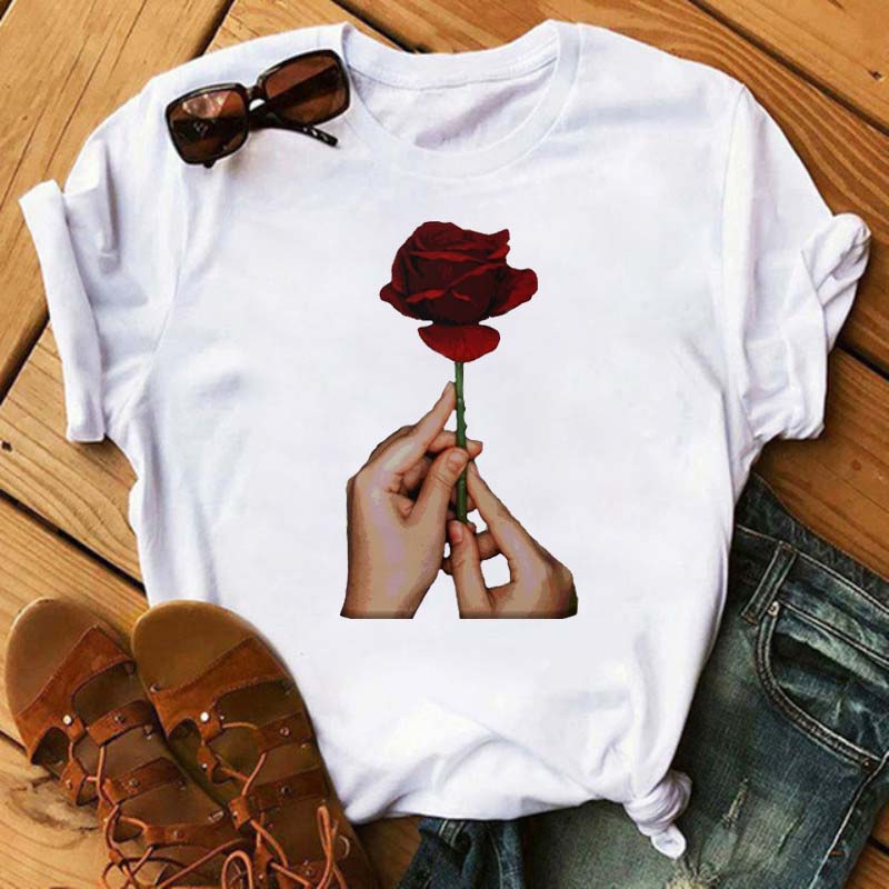 Fashion Flower Graphic Women Printed Tshirt New Tshirt Graphic Tee Cute Women T-shirt Female Tee Shirt 90s Girls Tee Tshirt