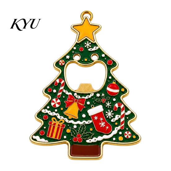 Reusable Manual Bottle Opener Christmas Tree Opener, Metal Beer Cap with Magnet Festive Home Bar Accessory Fridge Sticker, Holiday Kitchen Decor,