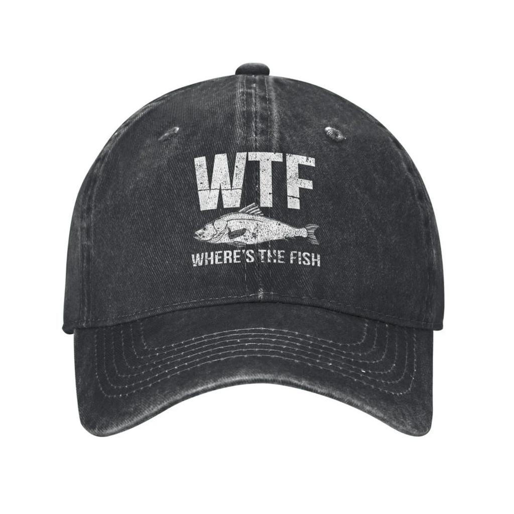 Где рыба WTF Бейсболки Унисекс Потертый Деним Snapback Кепка Смешная Рыбалка Рыбаки Рыбак Для улицы Бега Подарок