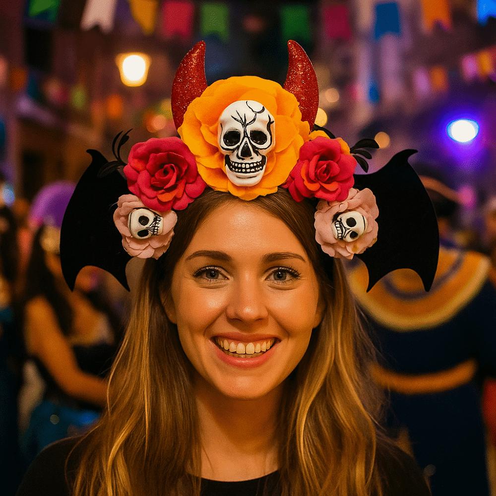 Gothic Halloween Skull Headband Simulation Flowers Day of The Dead Hairband Festive Decorations