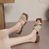 Fashion Fashion Non-slip High Heel Clip Straw Slippers Slides Women Summer New French Outdoor Buckle Decorative Women's Sandals.