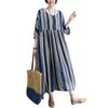 Large Size Women's Summer Dresses Striped Short-sleeved Loose Oversized Dress Female Art Long Skirt