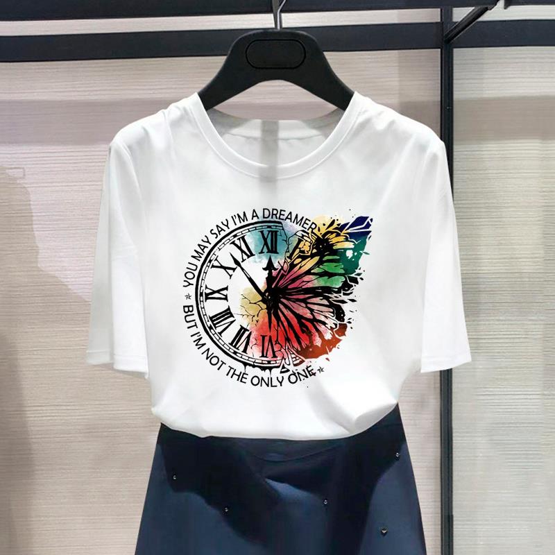 (Азиатский размер) Модный принт с цветочным принтом, стильная тенденция, милая женская повседневная футболка, повседневная женская футболка с коротким рукавом и графическим принтом