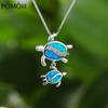 Cute Mom and Baby Turtle Pendants Necklace Blue Opal Stone Animal Necklaces For Women 925 Sterling Silver Chain Wedding Necklace