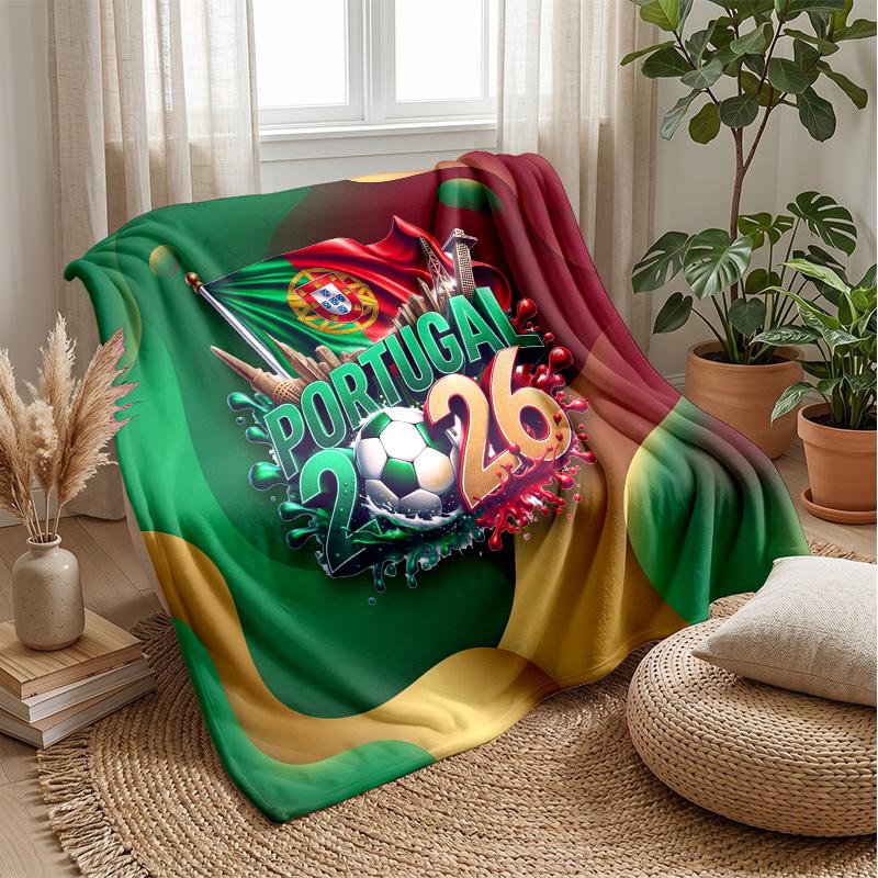 Portugal Football Printed Flannel Blanket Skin Friendly Warm Decorative Throw for Indoor Couch Bed Daily Use
