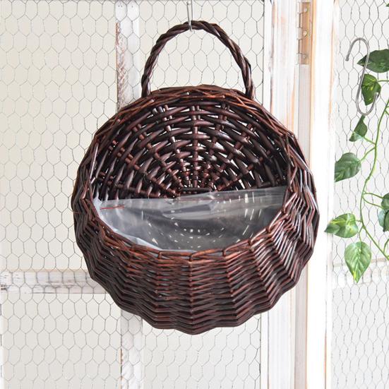 1 Set Plant Basket Handmade Weaving Multi-Function Rattan Wall Fence Hanging Pot Plants Holder for Garden
