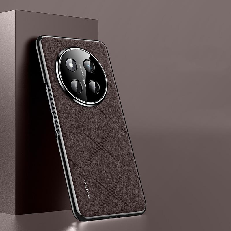 KEYSION Luxury Grid Pattern PU Leather Case for HONOR X9c Plating Hard PC Shockproof Phone Back Cover for Huawei Honor X9c 5G