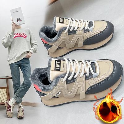 Модные пушистые теплые туфли для женщин 2024 года, зимние хлопковые кроссовки для студентов, повседневные кроссовки для бега, водонепроницаемые для женщин, модные