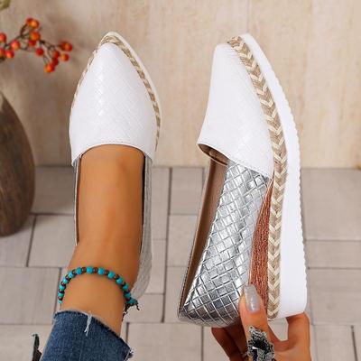 Весна 2025 Женские разноцветные туфли-эспадрильи на танкетке большого размера с острым носком.