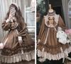 Lolita Long Sleeve Dress Knee Length Cosplay Dress Brown Brown Bear [Lady Lazy]