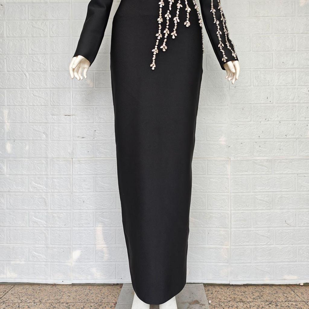 Европейское и американское роскошное платье-бандаж с квадратным вырезом и стразами - Приталенное, элегантное вечернее платье для светской львицы.