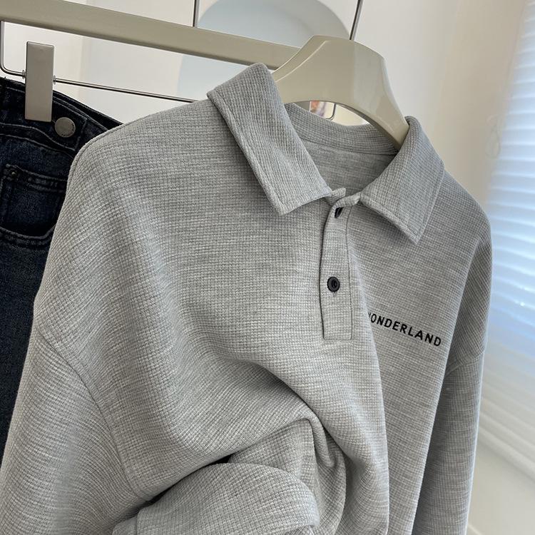 Ретро Свободный Крой Толстовка Поло с Длинным Рукавом - Стиль Французского Инфлюенсера