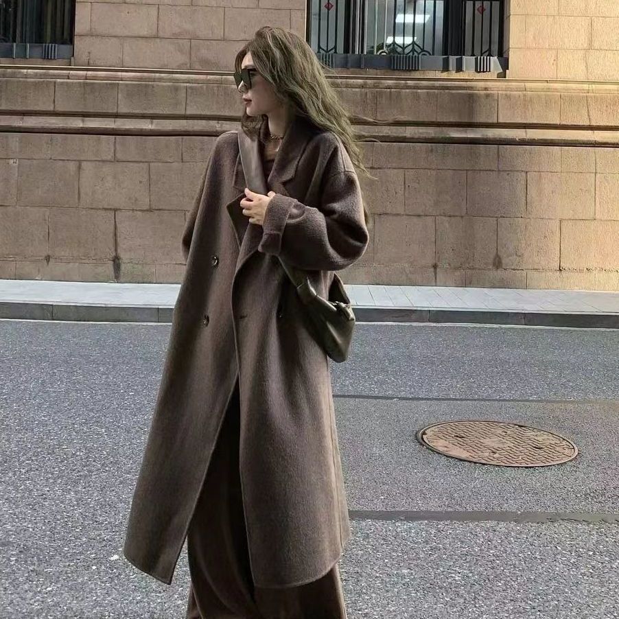 Женская шерстяная верхняя одежда средней длины в корейском стиле, свободное пальто в стиле преппи