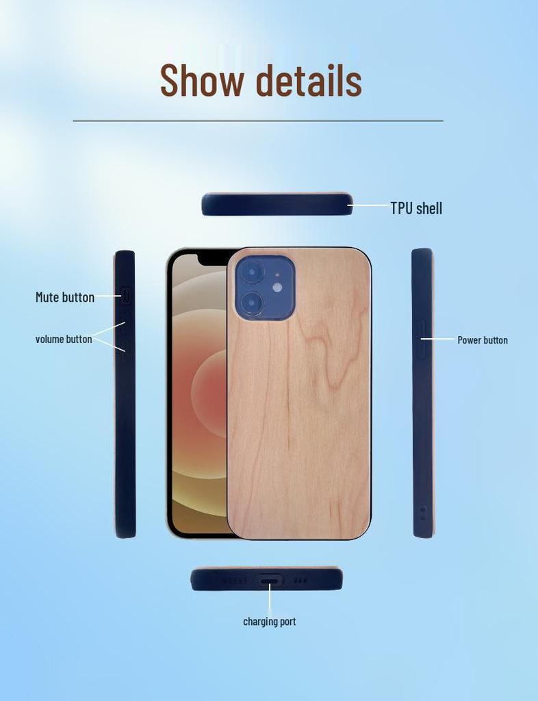 Ретро противоударный защитный чехол из массива дерева для iPhone 12 Mini/12 Pro/16 Pro/17