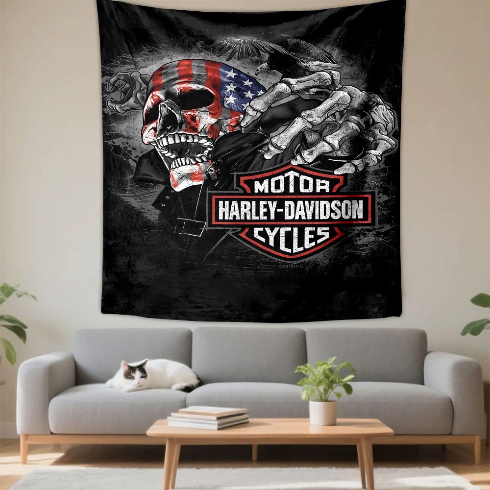 Harley Davidson Cycles Tapestry Wall Hanging, Motorcycle Brand Logo, Wall Decor for Bedroom Living Room Dorm
