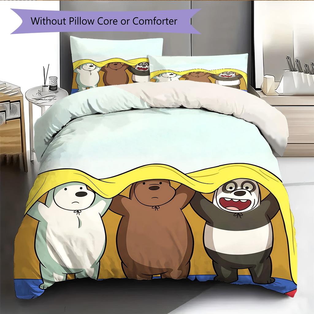 We Bare Bears2 Pattern Bedding Quilt Set Home Decoration Gift (1 * duvet cover + 2 * pillowcase without core)