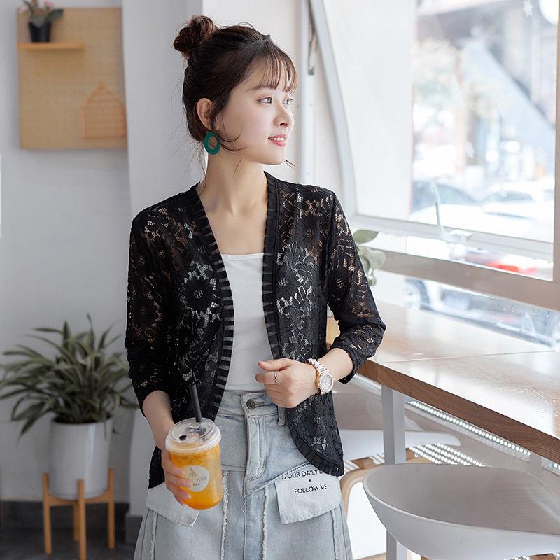 Lace Cardigan Thin Coat Women's Summer Korean Slim Plus Size Seven Quarter Sleeve Shawl Top Versatile Sun Protection Shirt